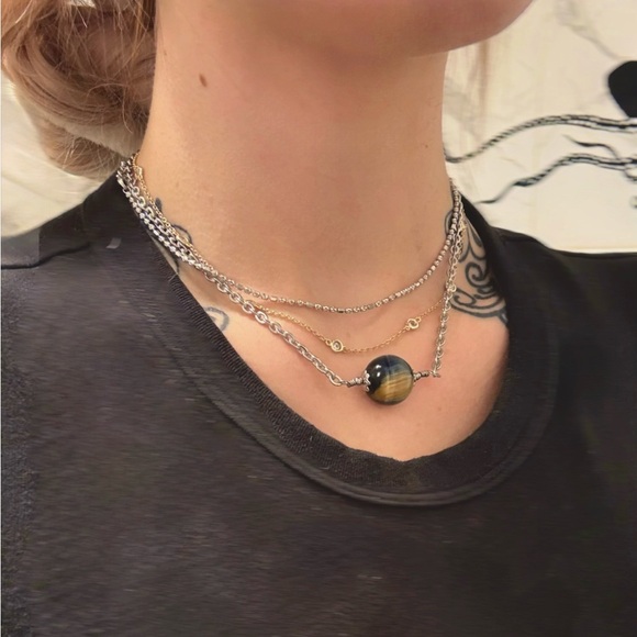 Veil Jewelry - Blue Tigers Eye Stainless Steel Pendant Necklace Cable Chain 15 inch